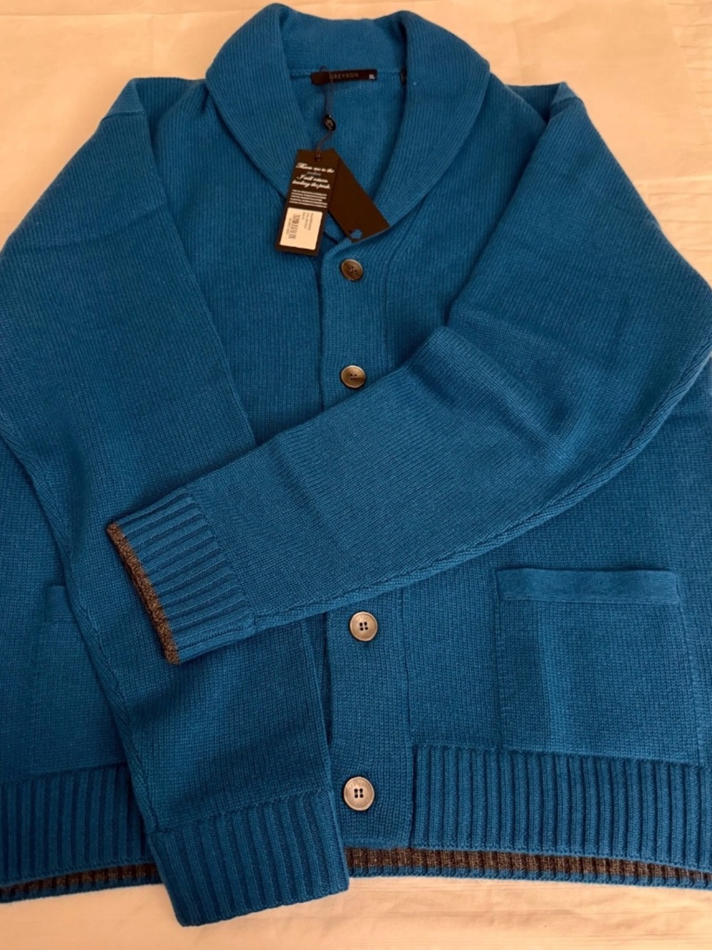 Greyson Ottawa Shawl Collar Cardigan Sweater Wool/Cashmere Blue Mens Size XL New